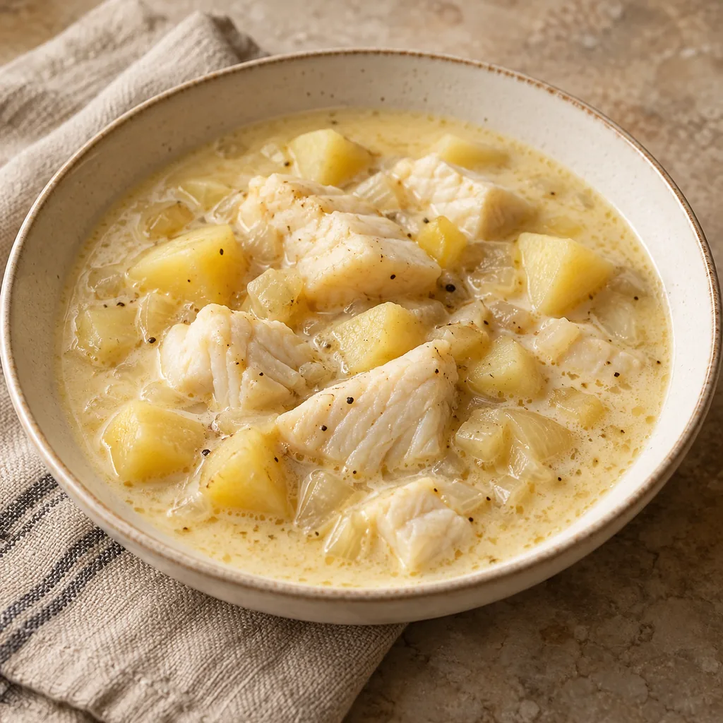 AI-generated serving suggestion for Acadian-inspired fish chowder