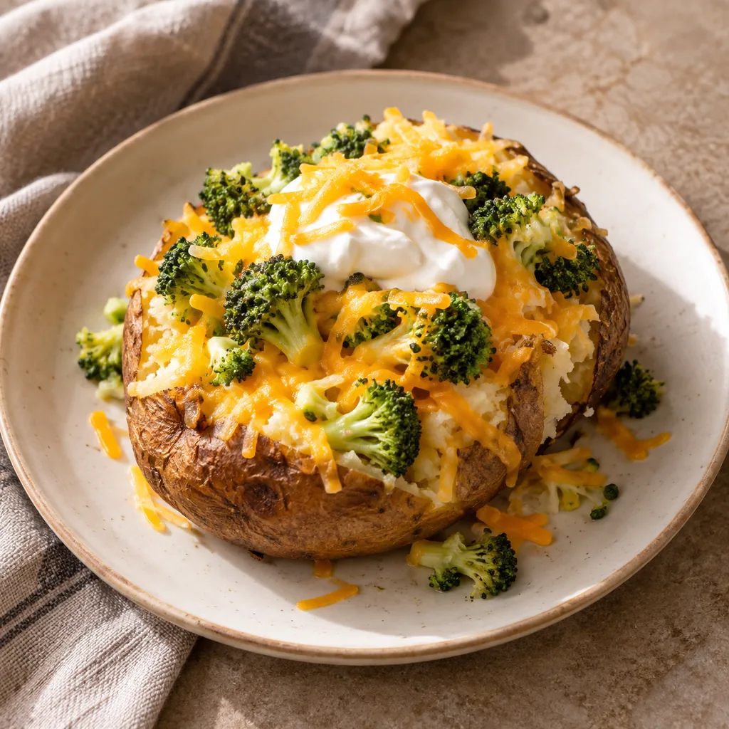 AI-generated serving suggestion for Cheddar broccoli baked potatoes