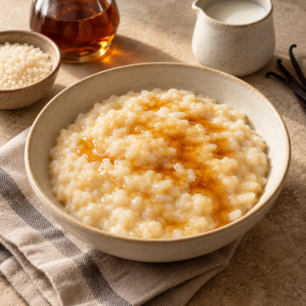 AI-generated serving suggestion for Maple rice pudding
