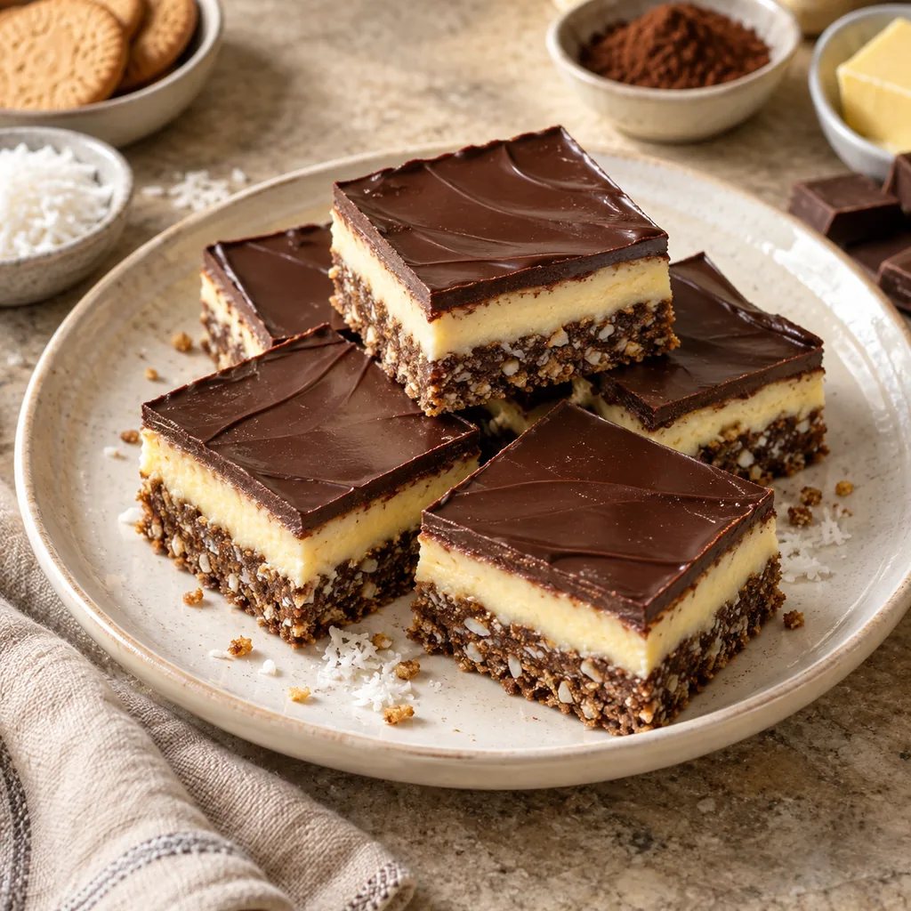 AI-generated serving suggestion for Nanaimo-inspired chocolate bars