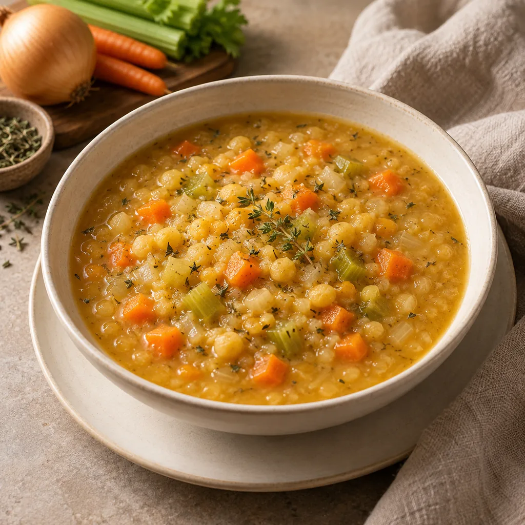 AI-generated serving suggestion for Quebec-style yellow pea soup cups