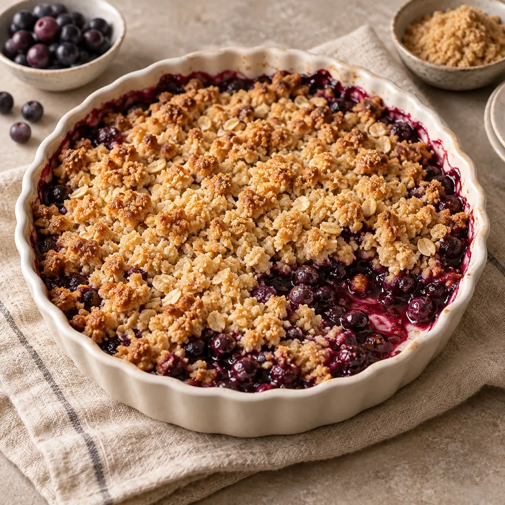AI-generated serving suggestion for Saskatoon-style berry crumble