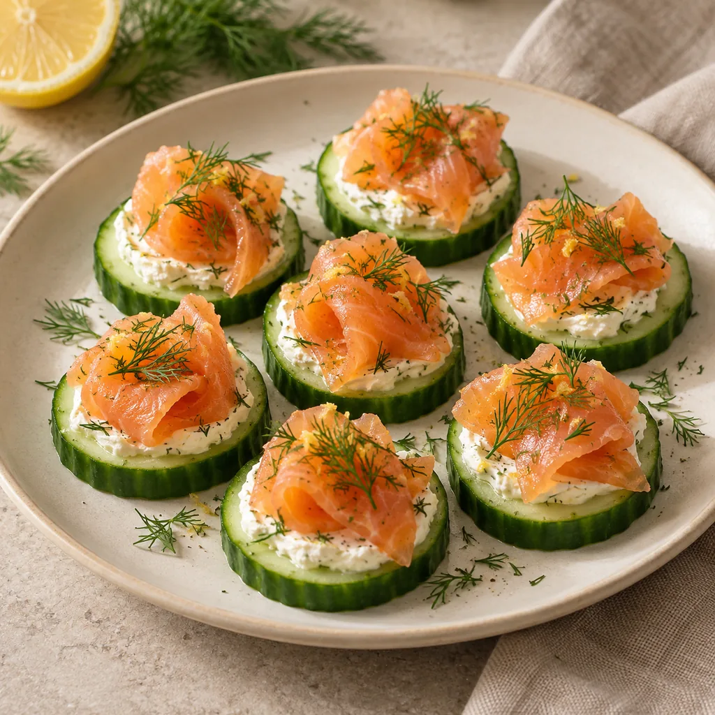 AI-generated serving suggestion for Smoked salmon cucumber rounds