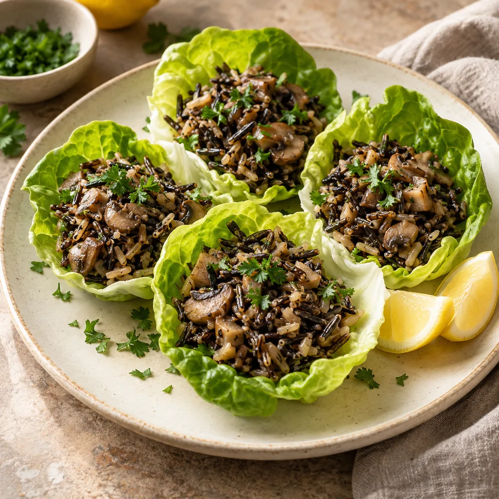 AI-generated serving suggestion for Wild rice mushroom lettuce cups