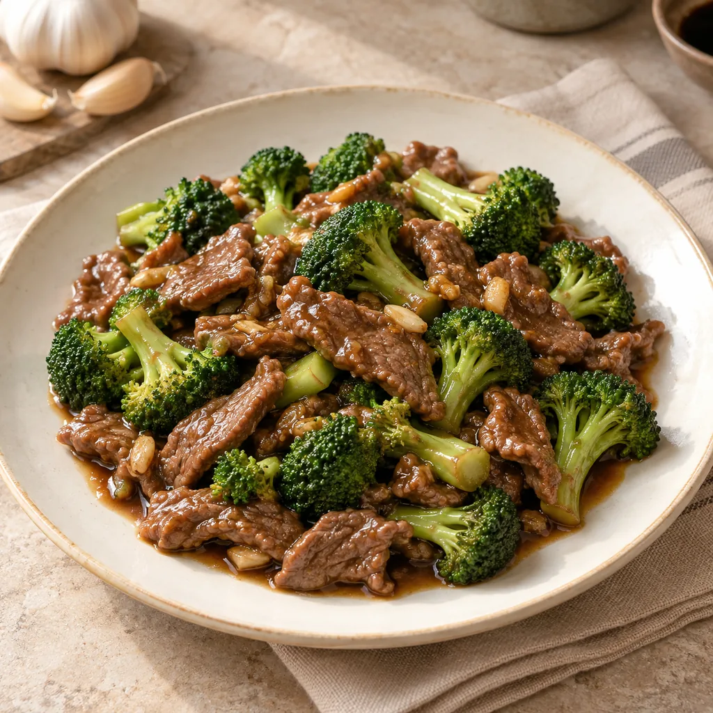 AI-generated serving suggestion for Beef and broccoli