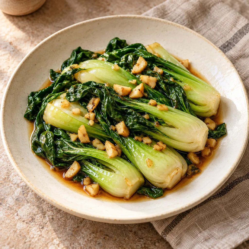 AI-generated serving suggestion for Garlic pak choi