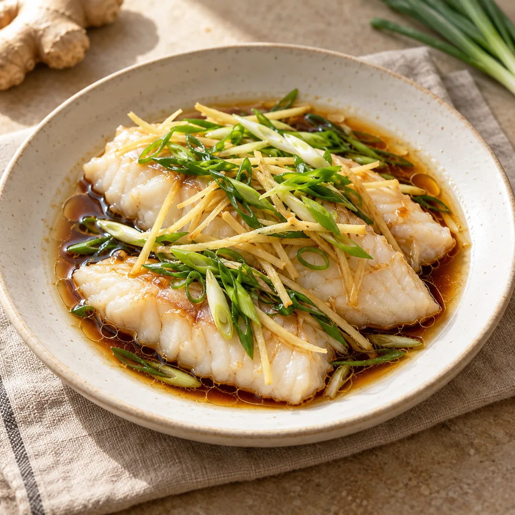 AI-generated serving suggestion for Ginger steamed fish
