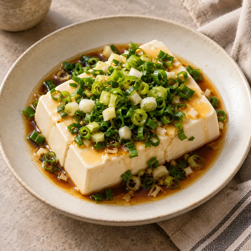 AI-generated serving suggestion for Spring onion tofu salad