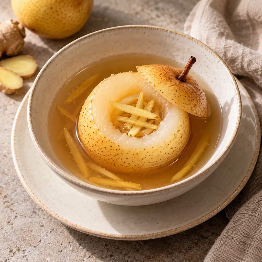 AI-generated serving suggestion for Steamed pear with ginger