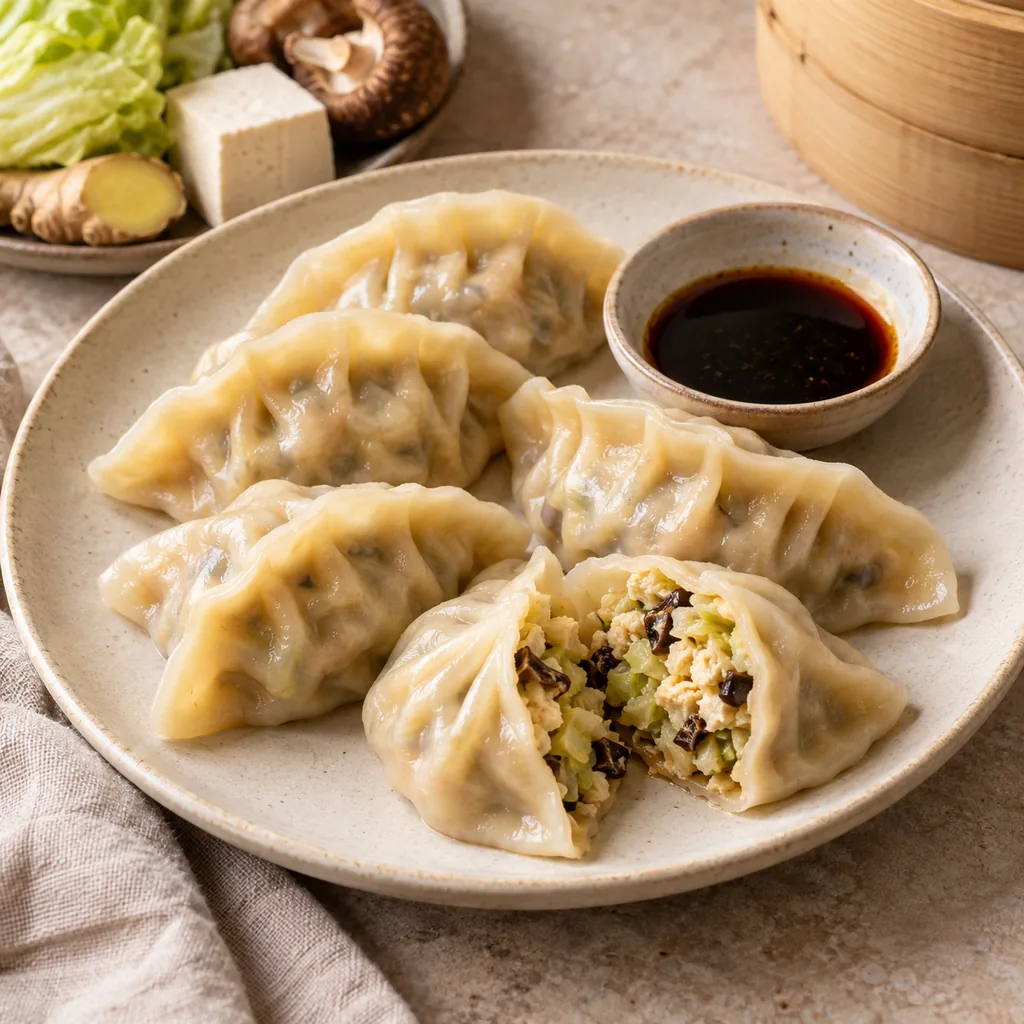 AI-generated serving suggestion for Steamed vegetable dumplings