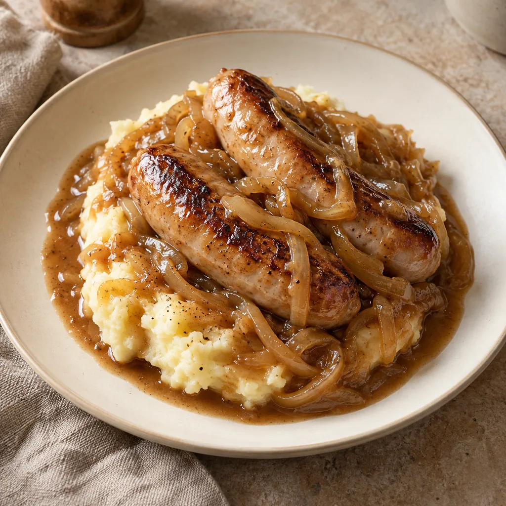 AI-generated serving suggestion for Bangers and mash