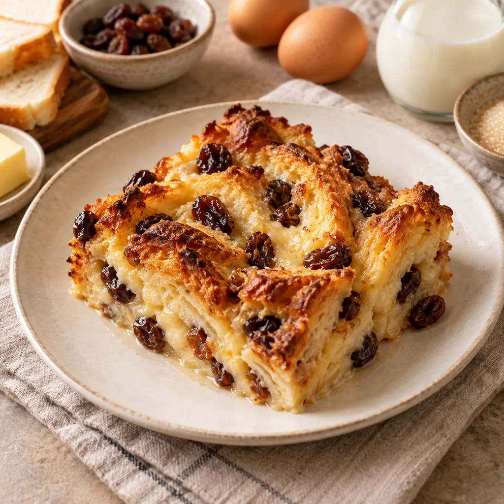 AI-generated serving suggestion for Bread and butter pudding