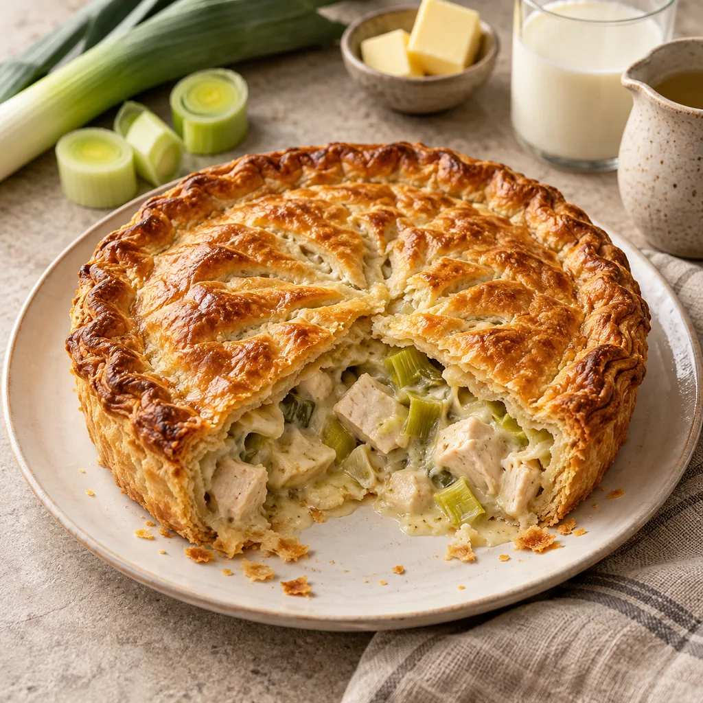 AI-generated serving suggestion for Chicken leek pie