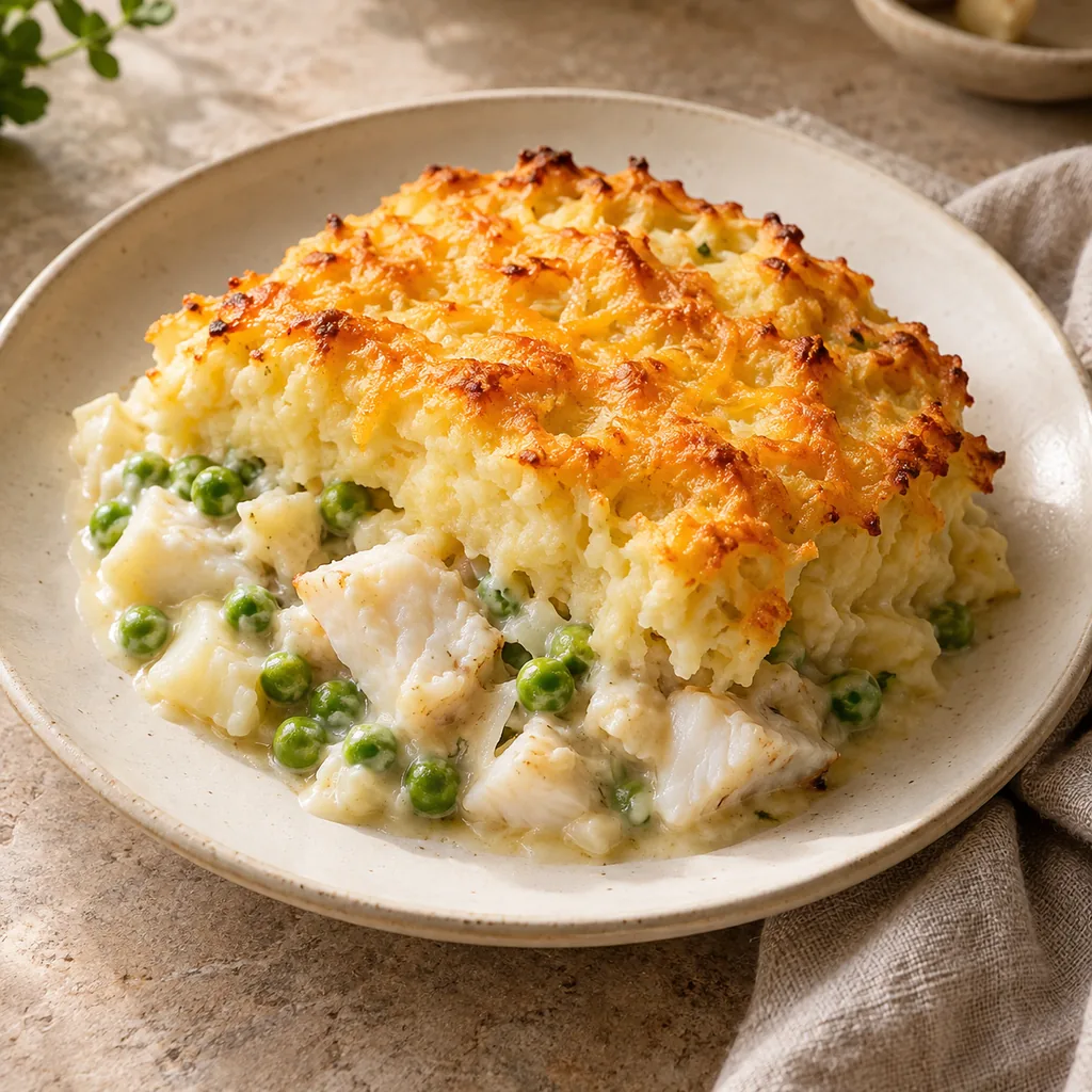 AI-generated serving suggestion for Fish pie