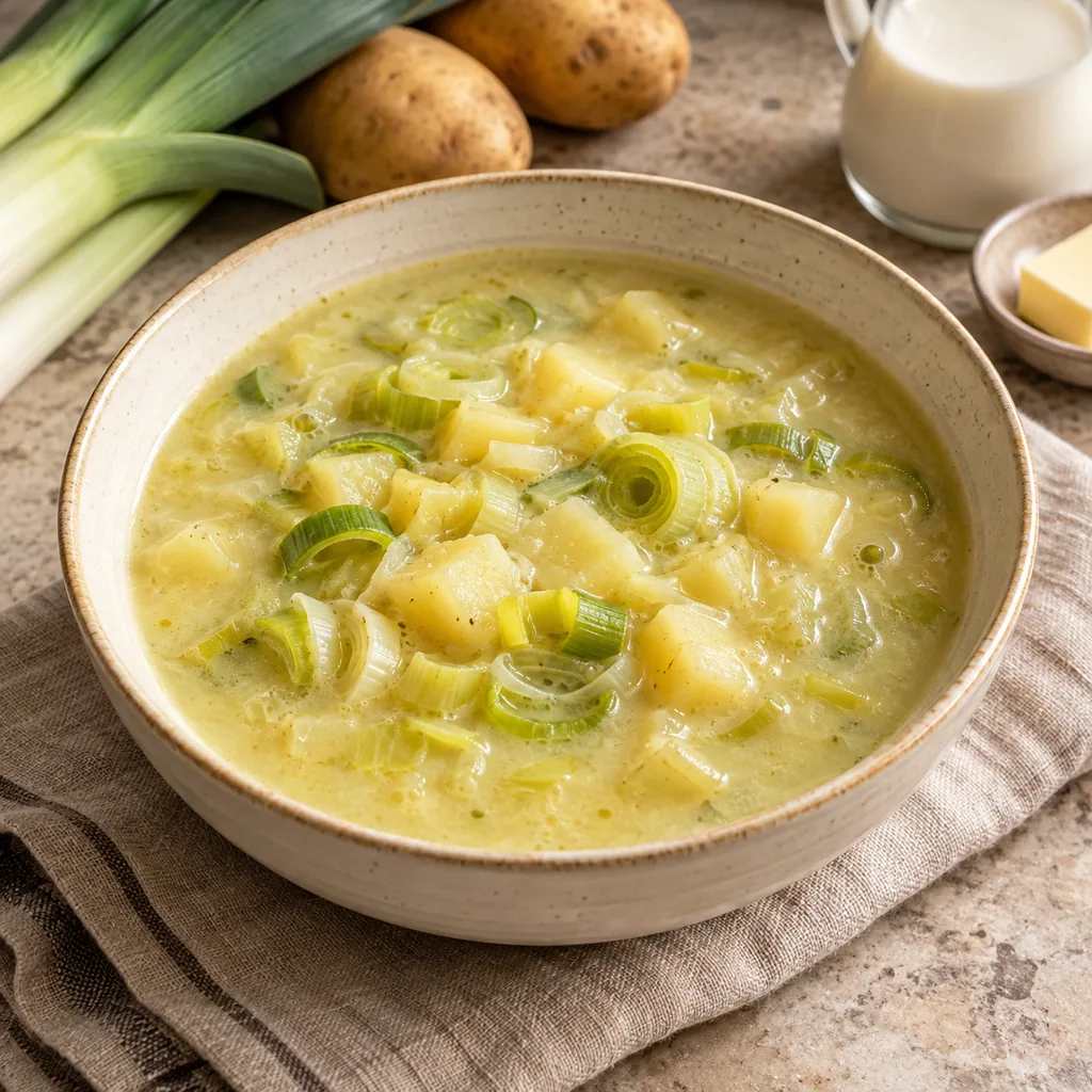 AI-generated serving suggestion for Leek and potato soup
