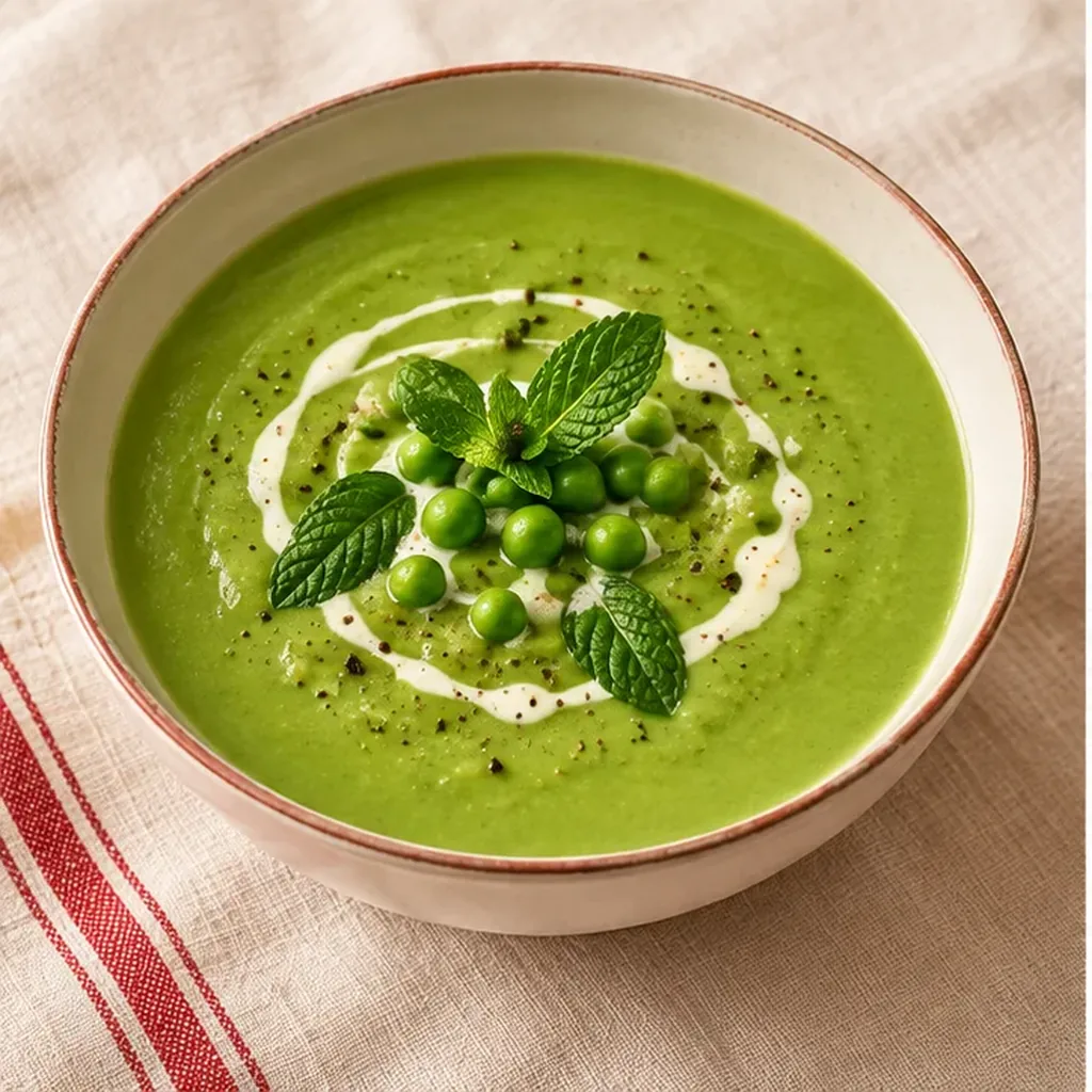 AI-generated serving suggestion for Pea & mint soup
