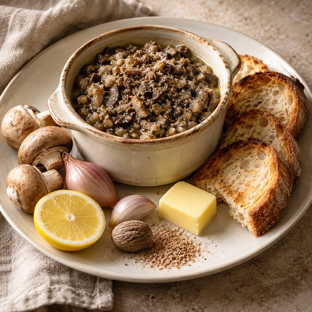AI-generated serving suggestion for Potted mushrooms