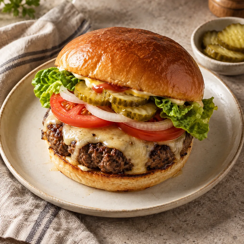 AI-generated serving suggestion for Beef burgers
