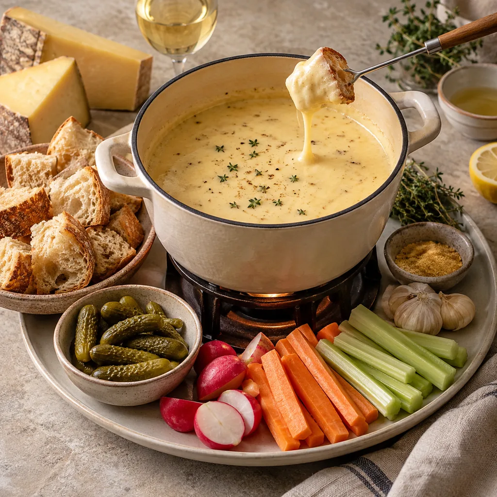 AI-generated serving suggestion for Cheese fondue