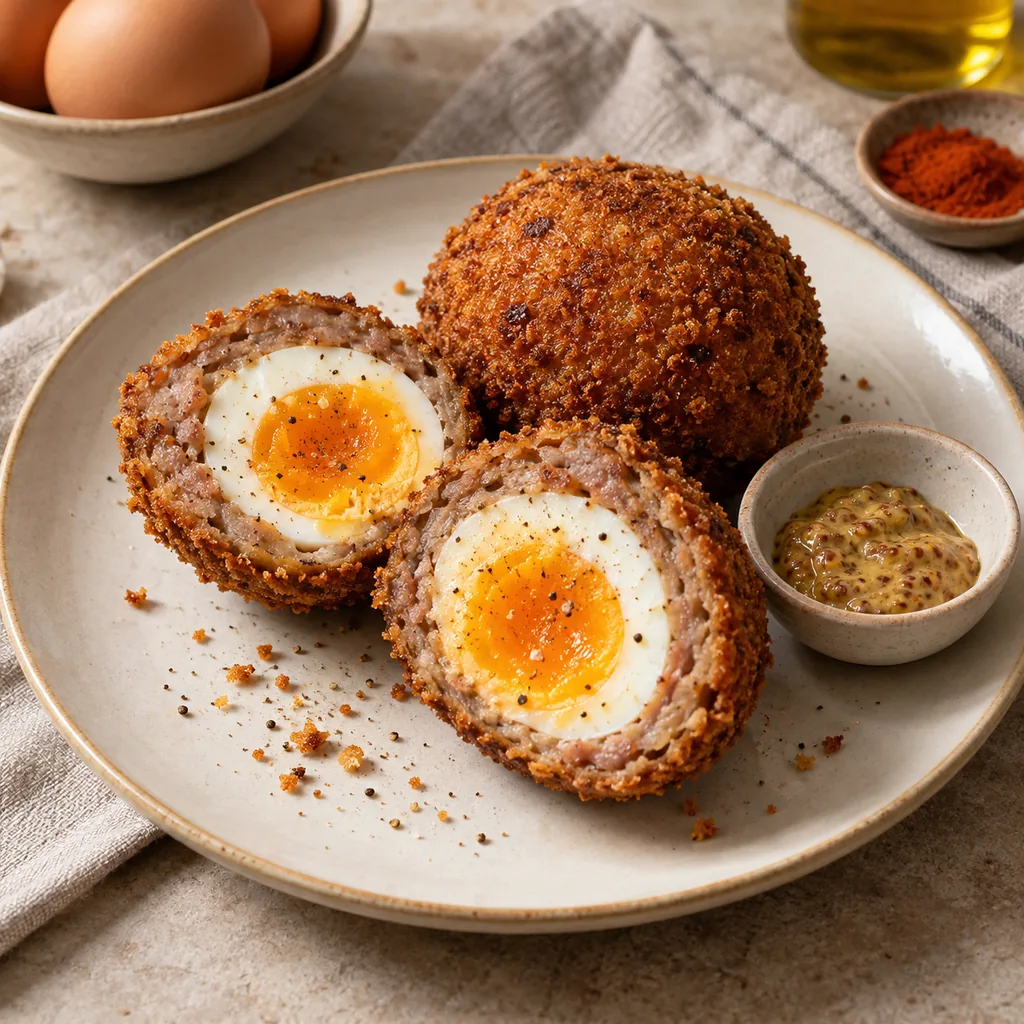 AI-generated serving suggestion for Scotch eggs