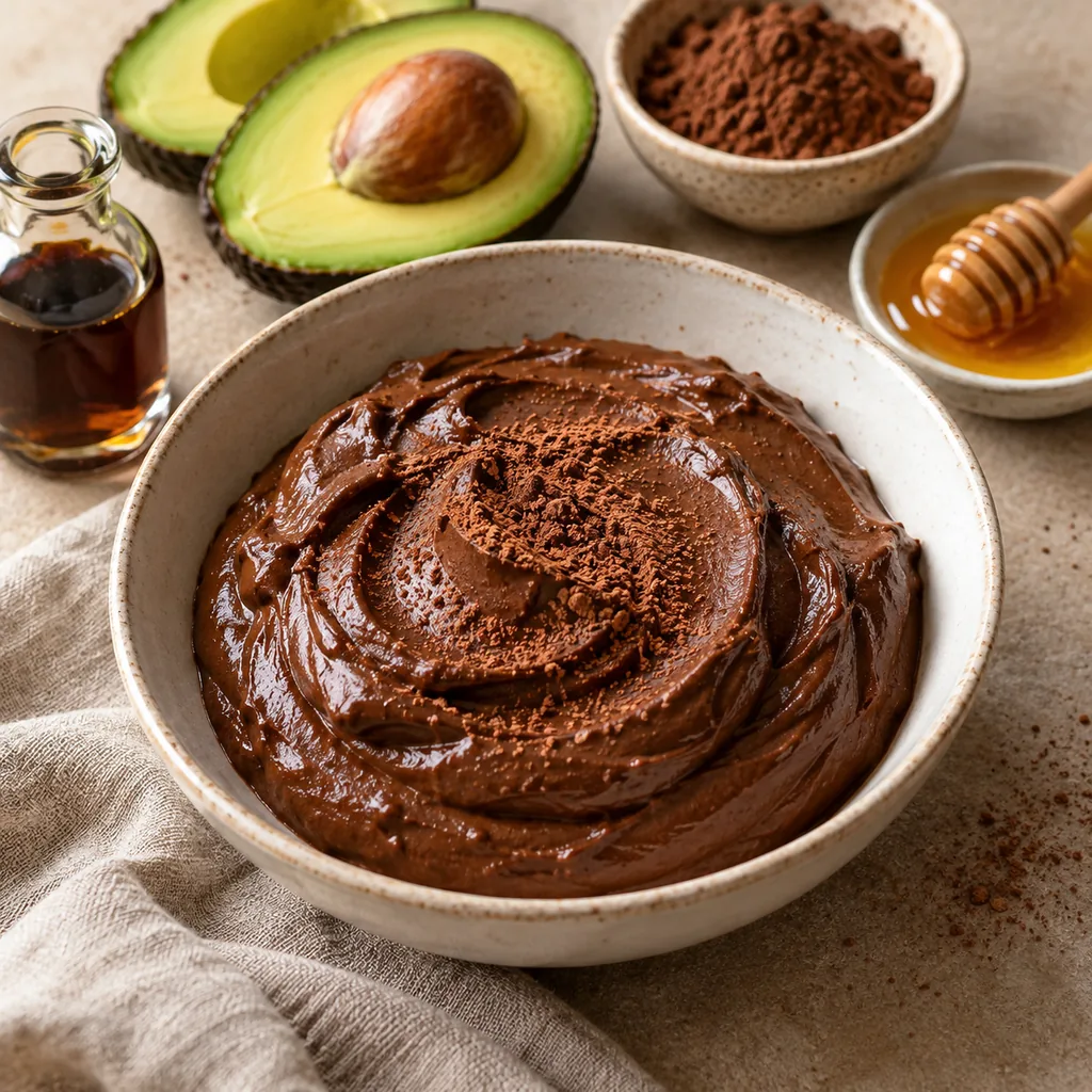 AI-generated serving suggestion for Chocolate and avocado mousse
