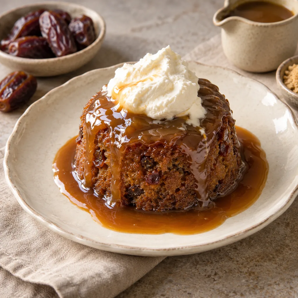 AI-generated serving suggestion for Individual sticky toffee puddings