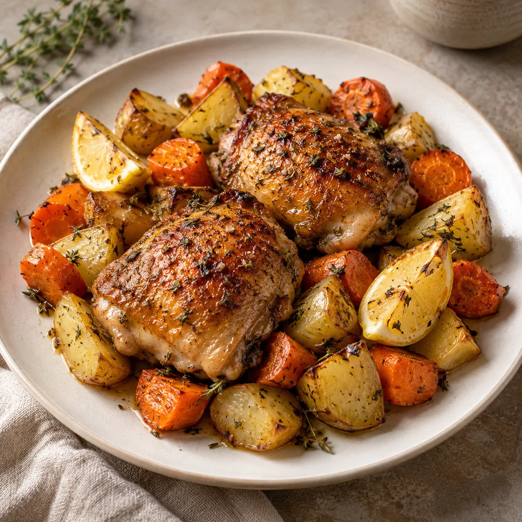 AI-generated serving suggestion for Roast chicken with vegetables
