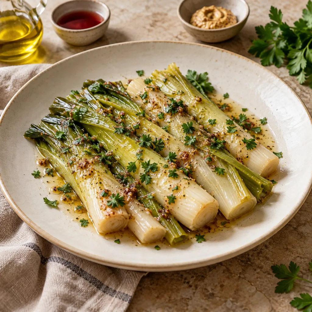 AI-generated serving suggestion for Leeks vinaigrette