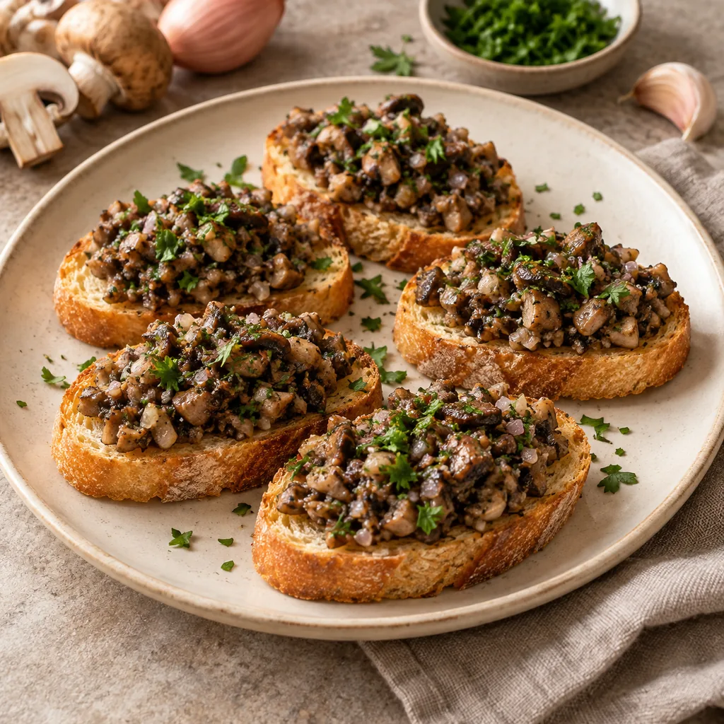 AI-generated serving suggestion for Mushroom duxelles toasts