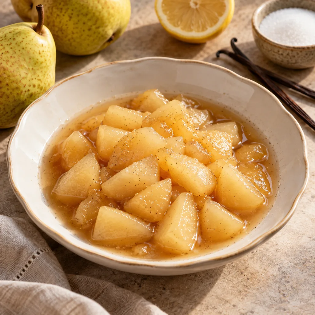 AI-generated serving suggestion for Pear compote