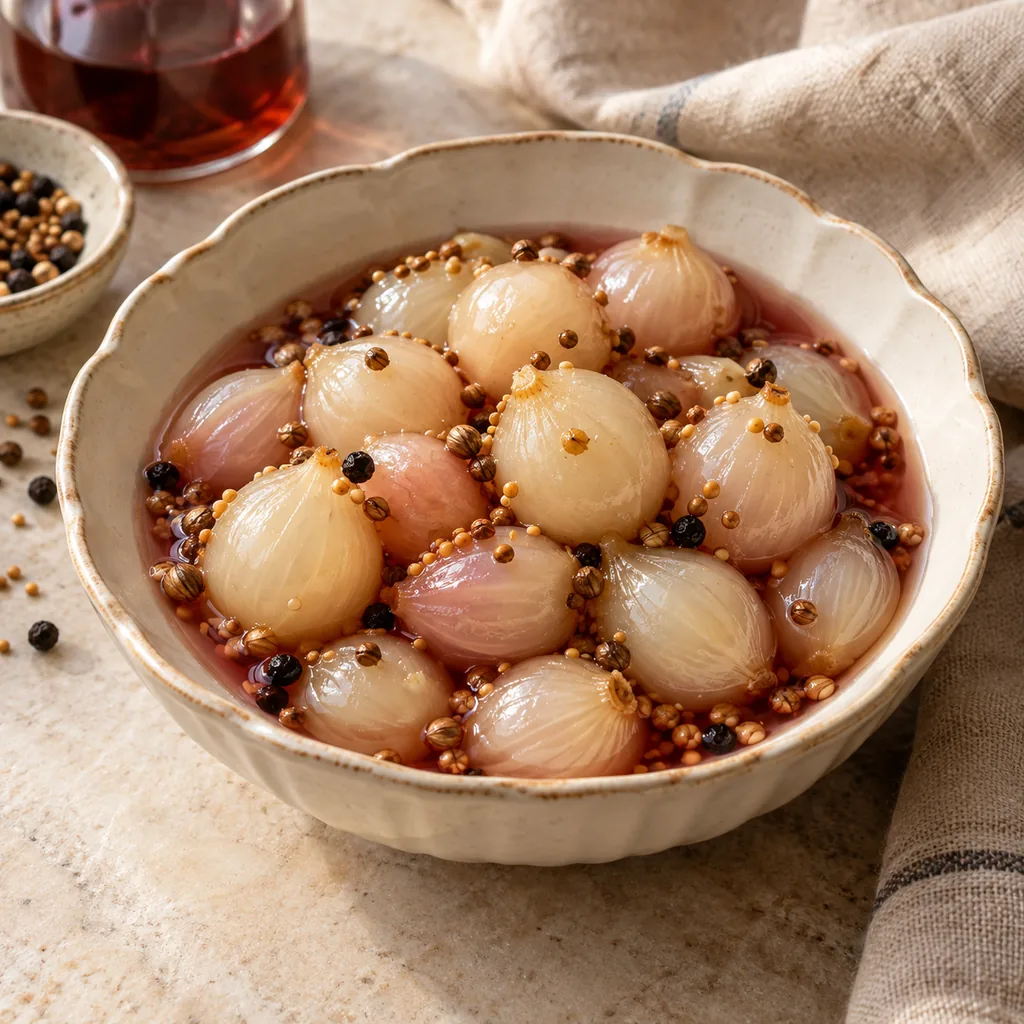 AI-generated serving suggestion for Quick-pickled pearl onions