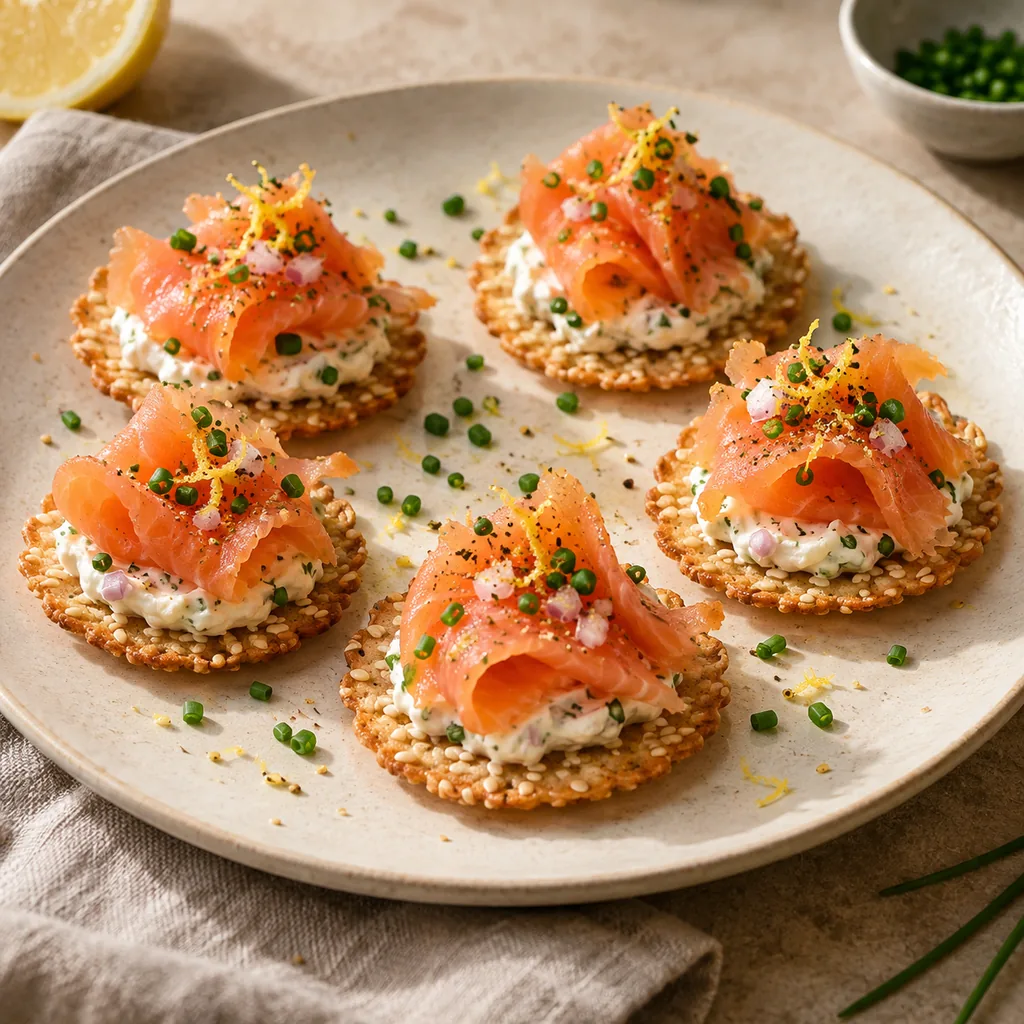 AI-generated serving suggestion for Smoked salmon crisps