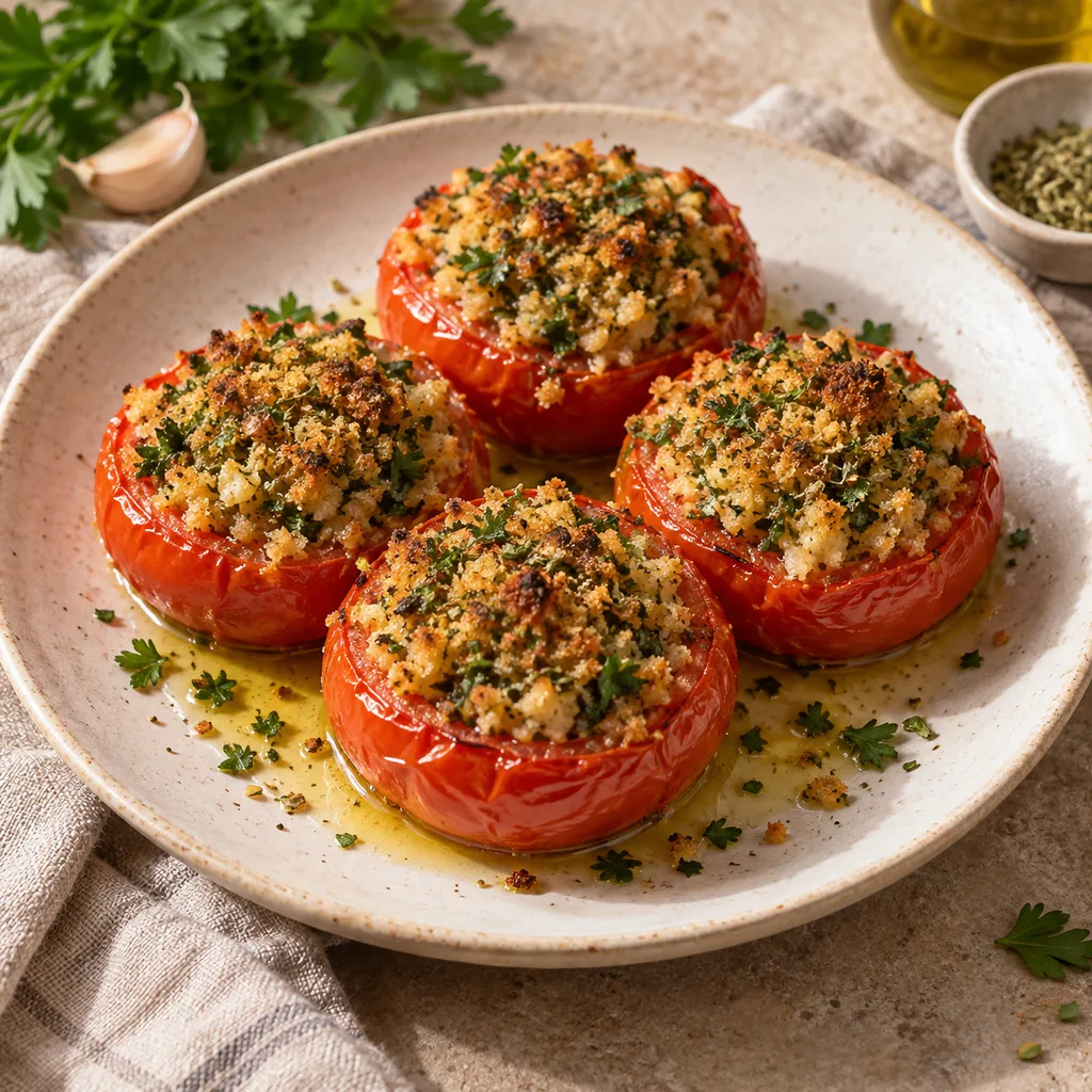AI-generated serving suggestion for Provencal stuffed tomatoes