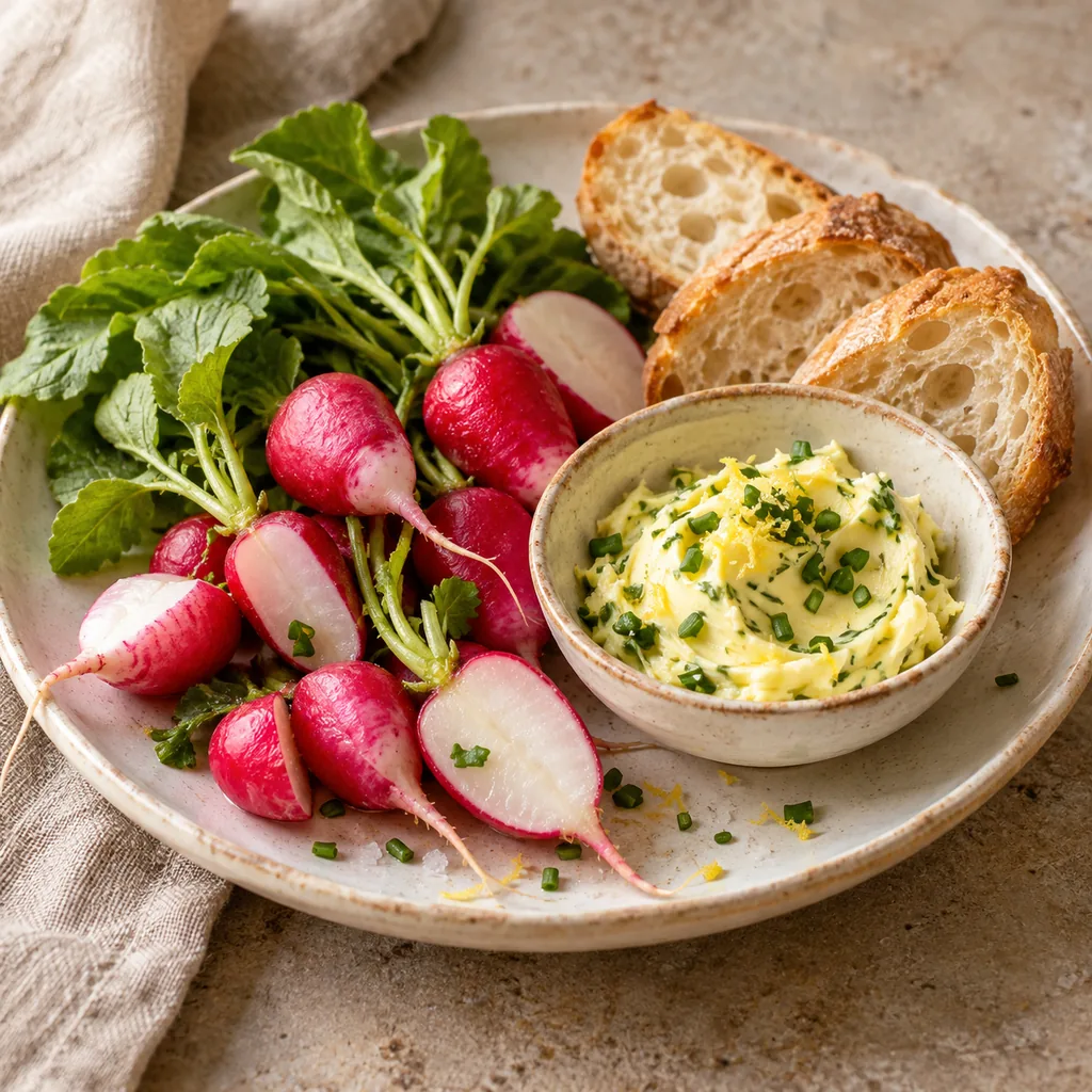 AI-generated serving suggestion for Radishes with herb butter