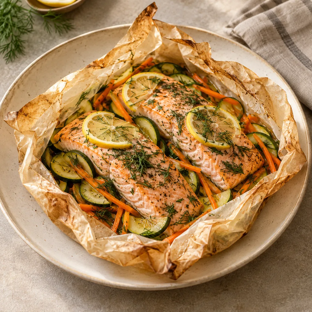 AI-generated serving suggestion for Salmon en papillote