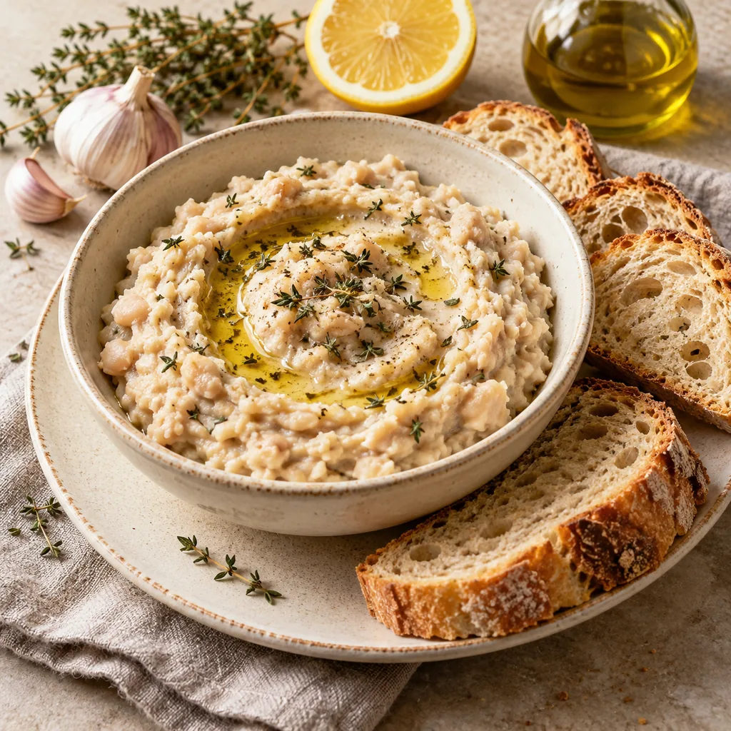 AI-generated serving suggestion for White bean and thyme spread