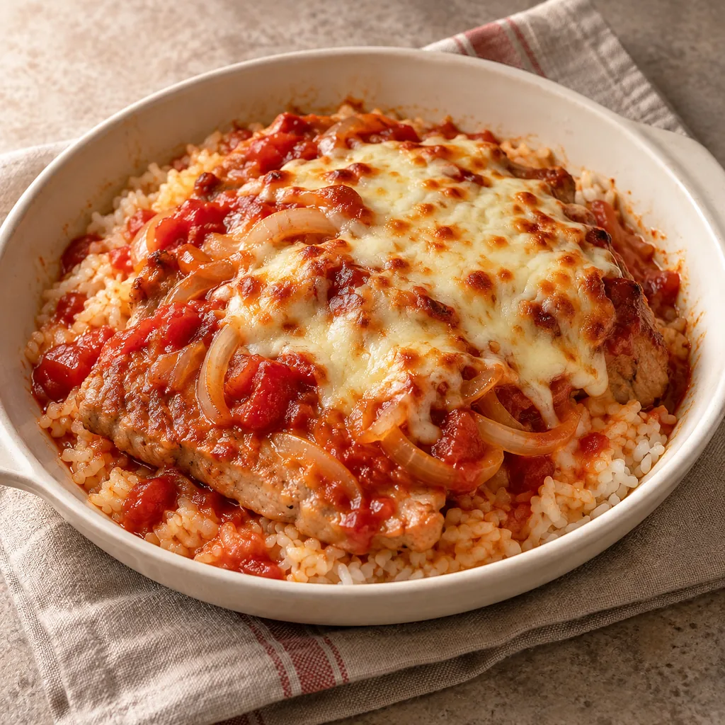 AI-generated serving suggestion for Baked pork chop rice
