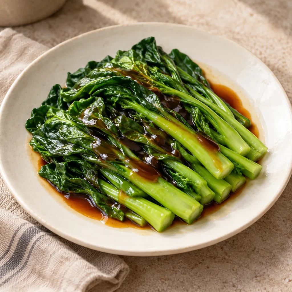 AI-generated serving suggestion for Blanched choy sum with oyster sauce