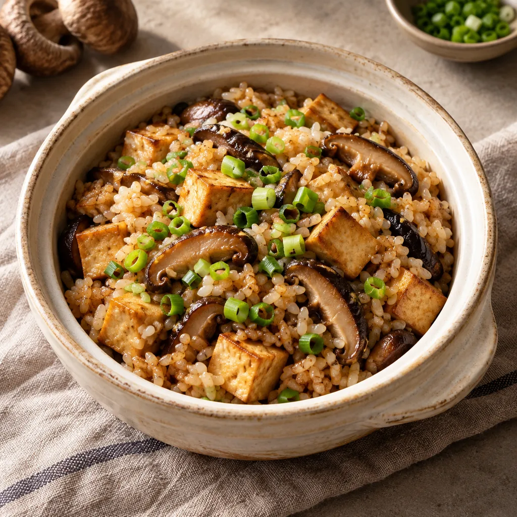 AI-generated serving suggestion for Claypot-style mushroom rice