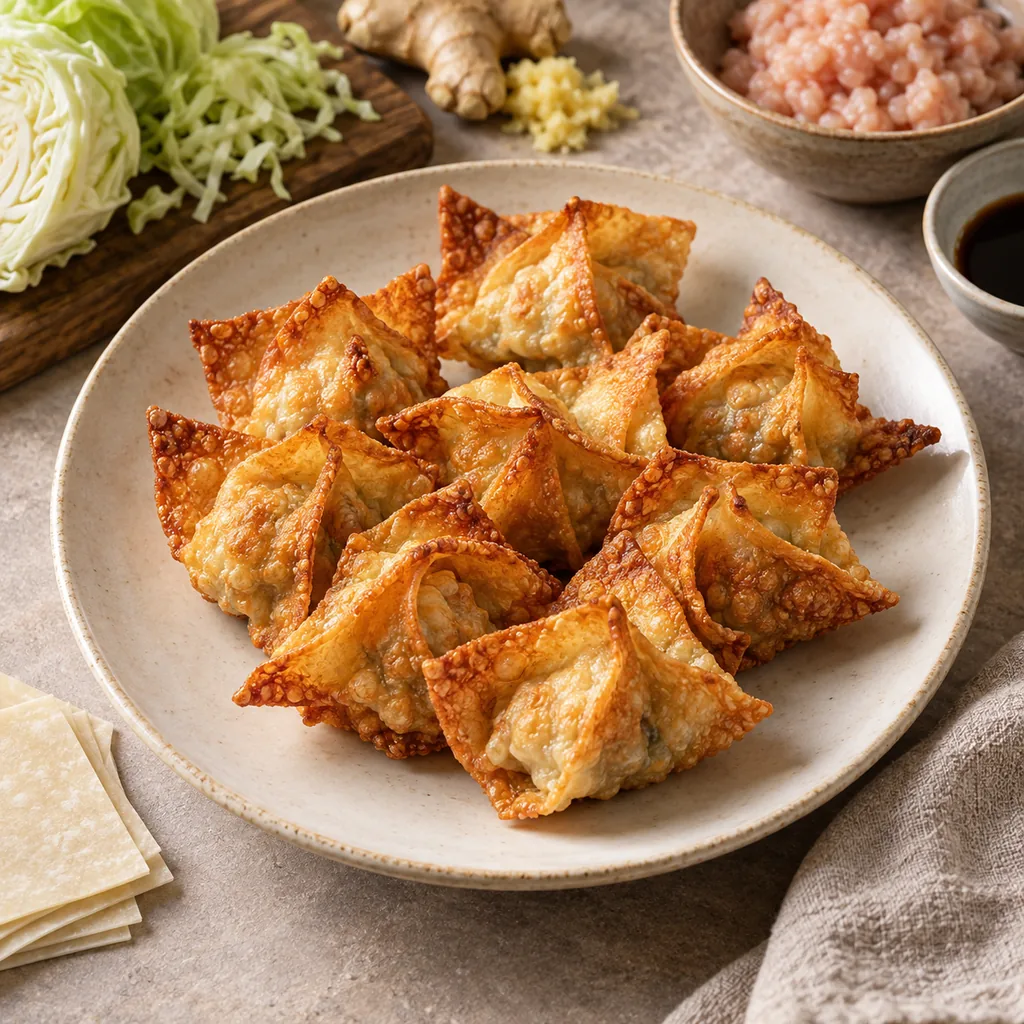 AI-generated serving suggestion for Crisp wonton parcels