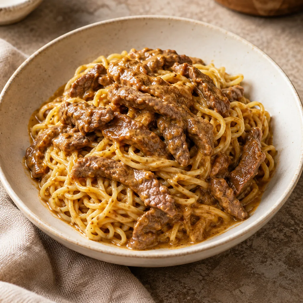 AI-generated serving suggestion for Hong Kong satay beef noodles