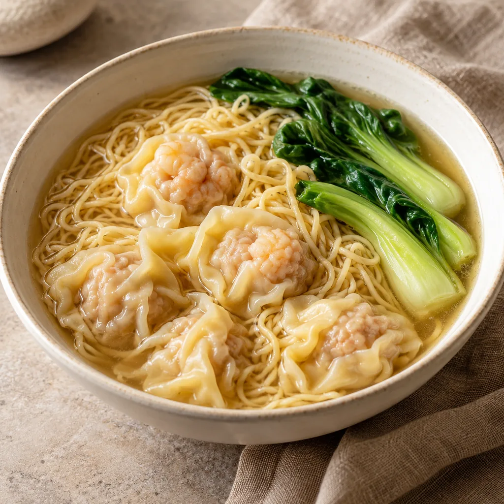 AI-generated serving suggestion for Hong Kong wonton noodle soup