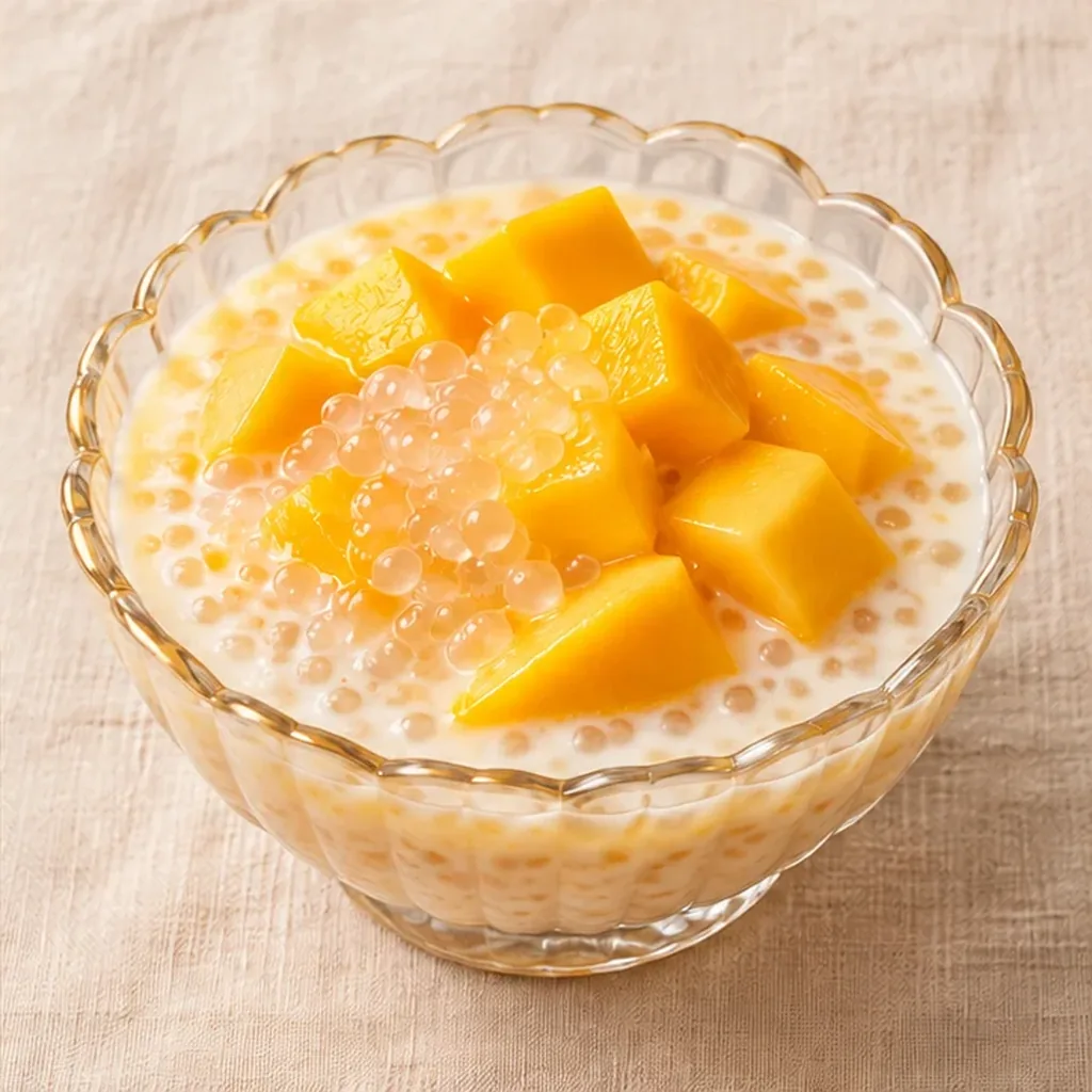 AI-generated serving suggestion for Mango sago cups