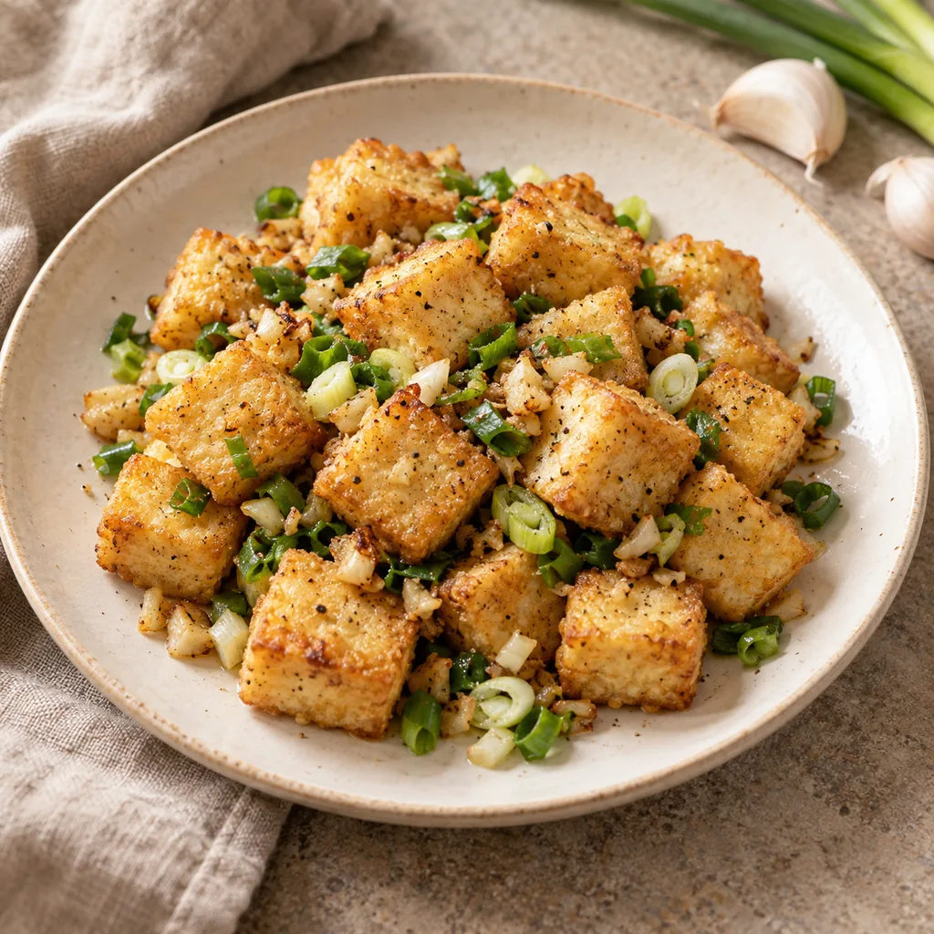 AI-generated serving suggestion for Salt and pepper tofu bites