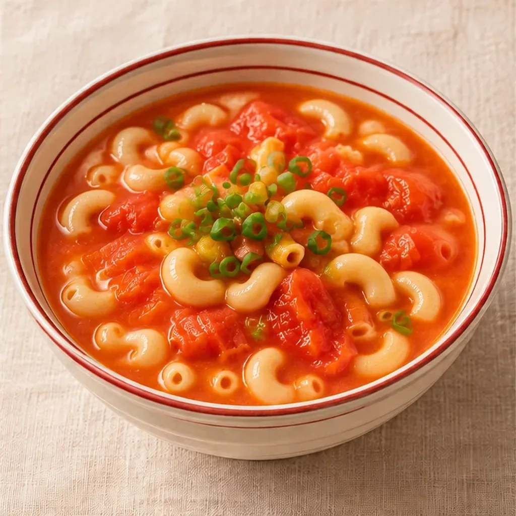 AI-generated serving suggestion for Tomato macaroni soup