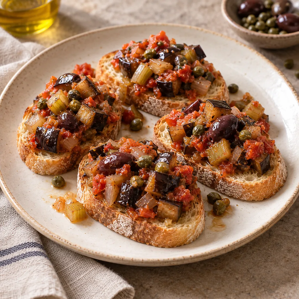 AI-generated serving suggestion for Caponata crostini