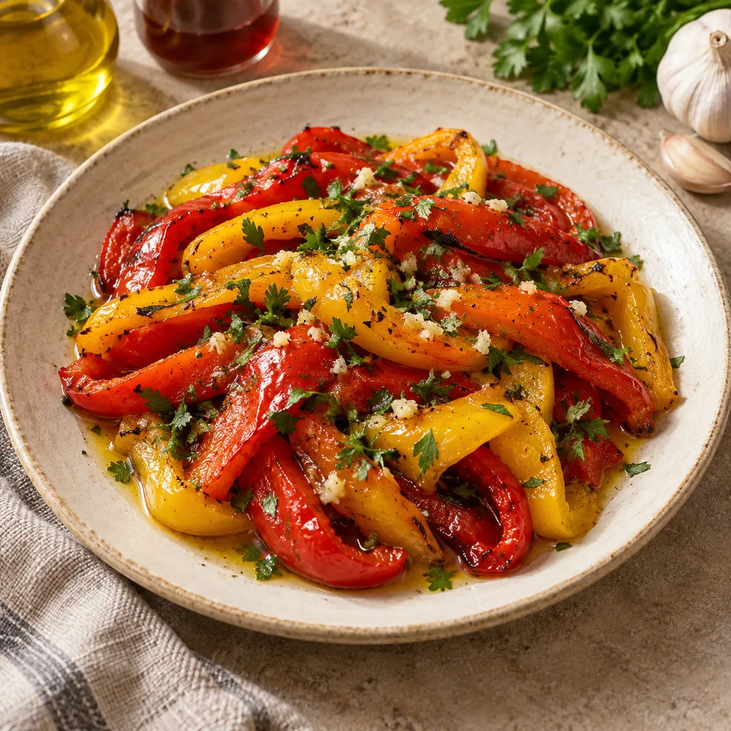 AI-generated serving suggestion for Marinated roasted peppers