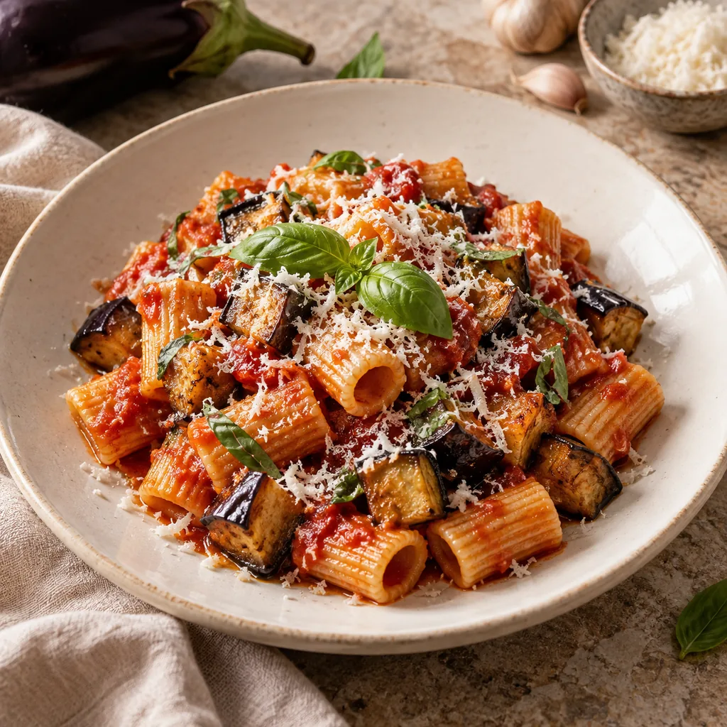 AI-generated serving suggestion for Pasta alla norma