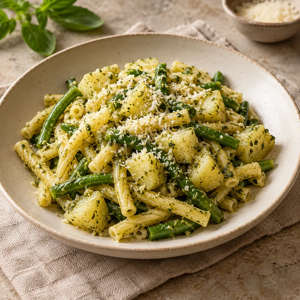 AI-generated serving suggestion for Pesto green bean pasta