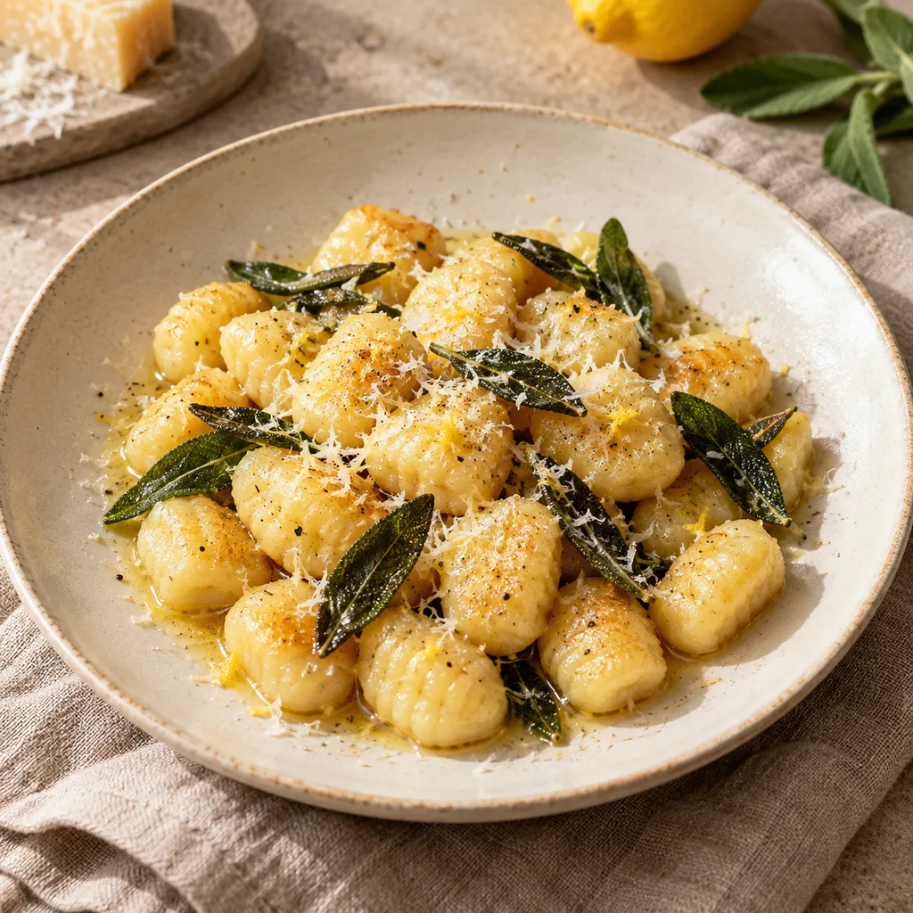 AI-generated serving suggestion for Potato gnocchi with sage butter